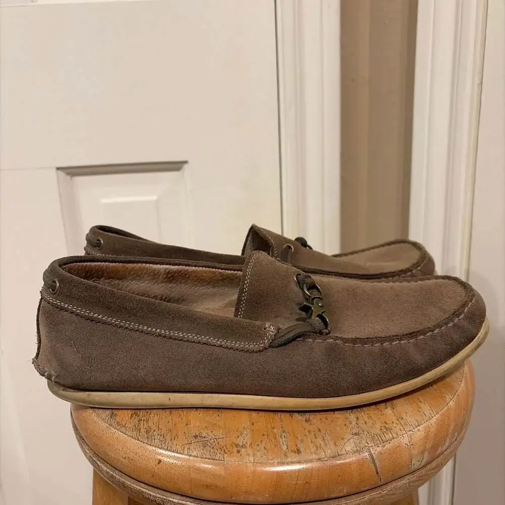 John Varvatos Star USA Boater Dog Clip Moccasin Shoe Brown Suede